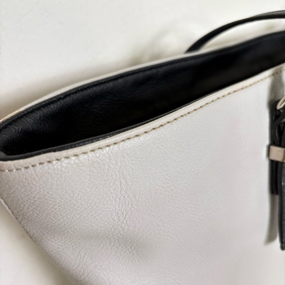 NINE WEST Vintage 90s Y2K faux leather light grey minimalist neutral tote bag - Picture 12 of 16